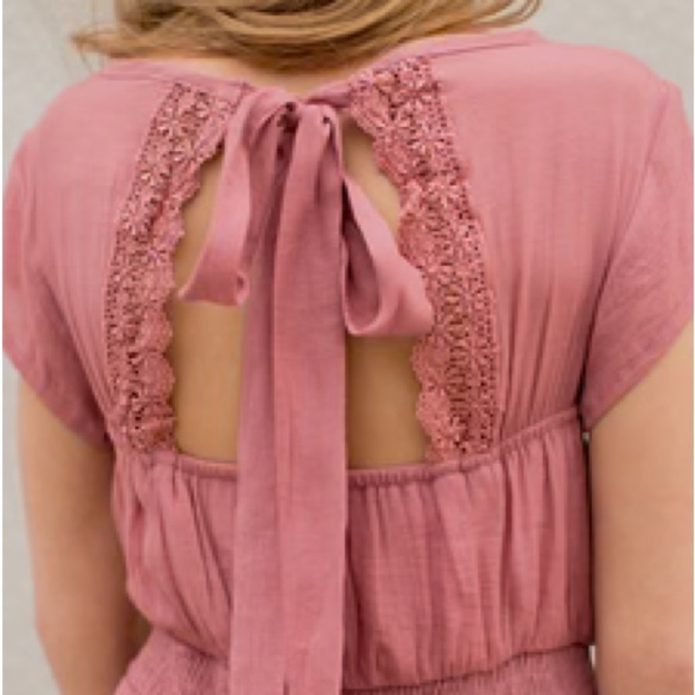 Joyfolie Bailey Dusty Rose Dress with Lace Detail